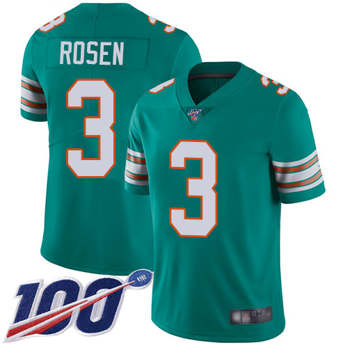 Nike Miami Dolphins 3 Josh Rosen Aqua Green Alternate Men Stitched NFL 100th Season Vapor Limited Jersey